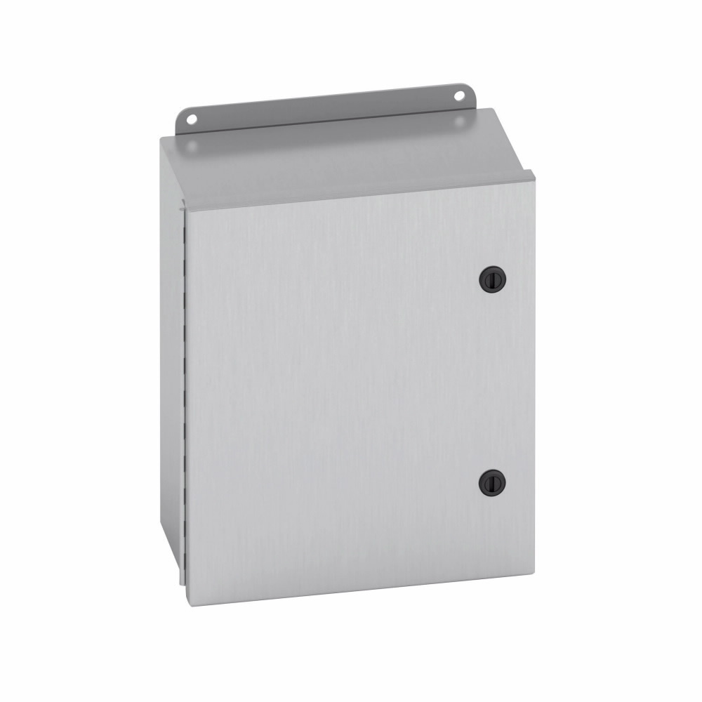 Eaton B-Line series JIC panel enclosure, 10" height, 4" length, 8" width, NEMA 4X, Hinged cover, 4XSQT enclosure, Wall mount, Small single door, External mounting feet, 304 stainless steel, Seamless poured in-place gasket