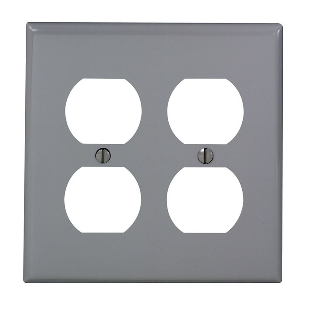2-Gang, 2-Duplex, Receptacle Wallplate, Standard Size, Thermoplastic Nylon, Device Mount, Gray
