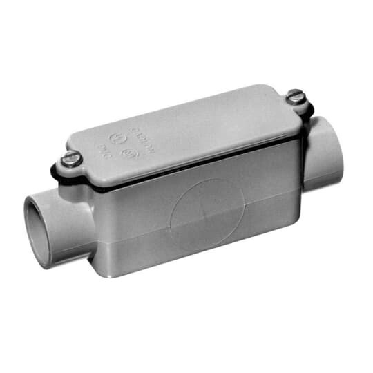 Type C Conduit Body, Volume 32 Cubic Inches, Size 1-1/2 Inch, Length 8-21/32 Inches, Material PVC, Color Gray, For use with Schedule 40 and 80 Conduit, Pack of 4