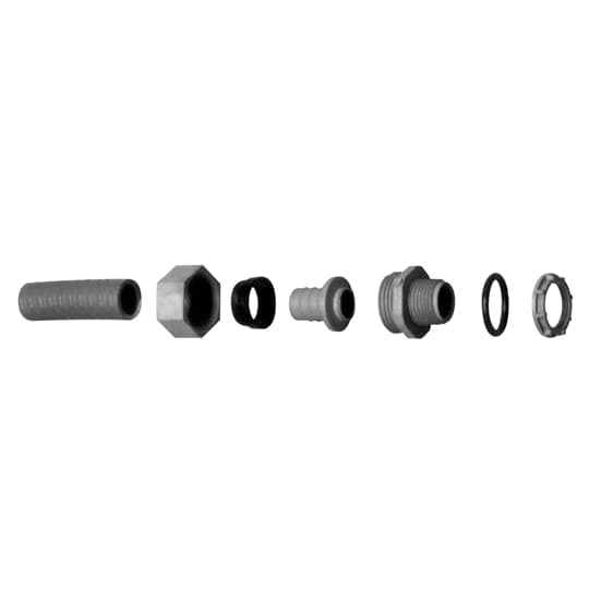 2 Inch, Straight, Two-Piece Liquidtight Non-Metallic Fitting, UL E32447, Temperatures up to 107 Degrees C, Nitril Rubber O-Ring, PVC, Grey