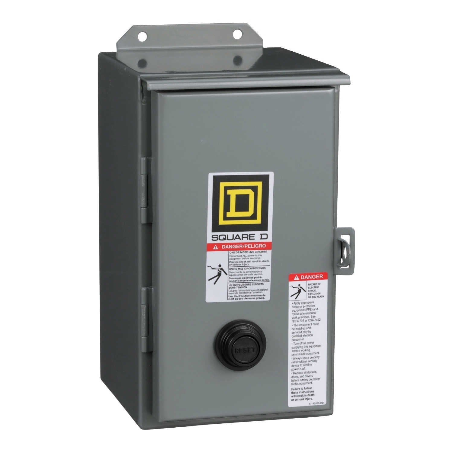 NEMA Motor Starter, Type S, nonreversing, Size 0, 18A, 5 HP at 460 VAC, up to 100 kA SCCR, 3 phase, 3 pole, Motor Logic, 120 VAC coil, NEMA 12
