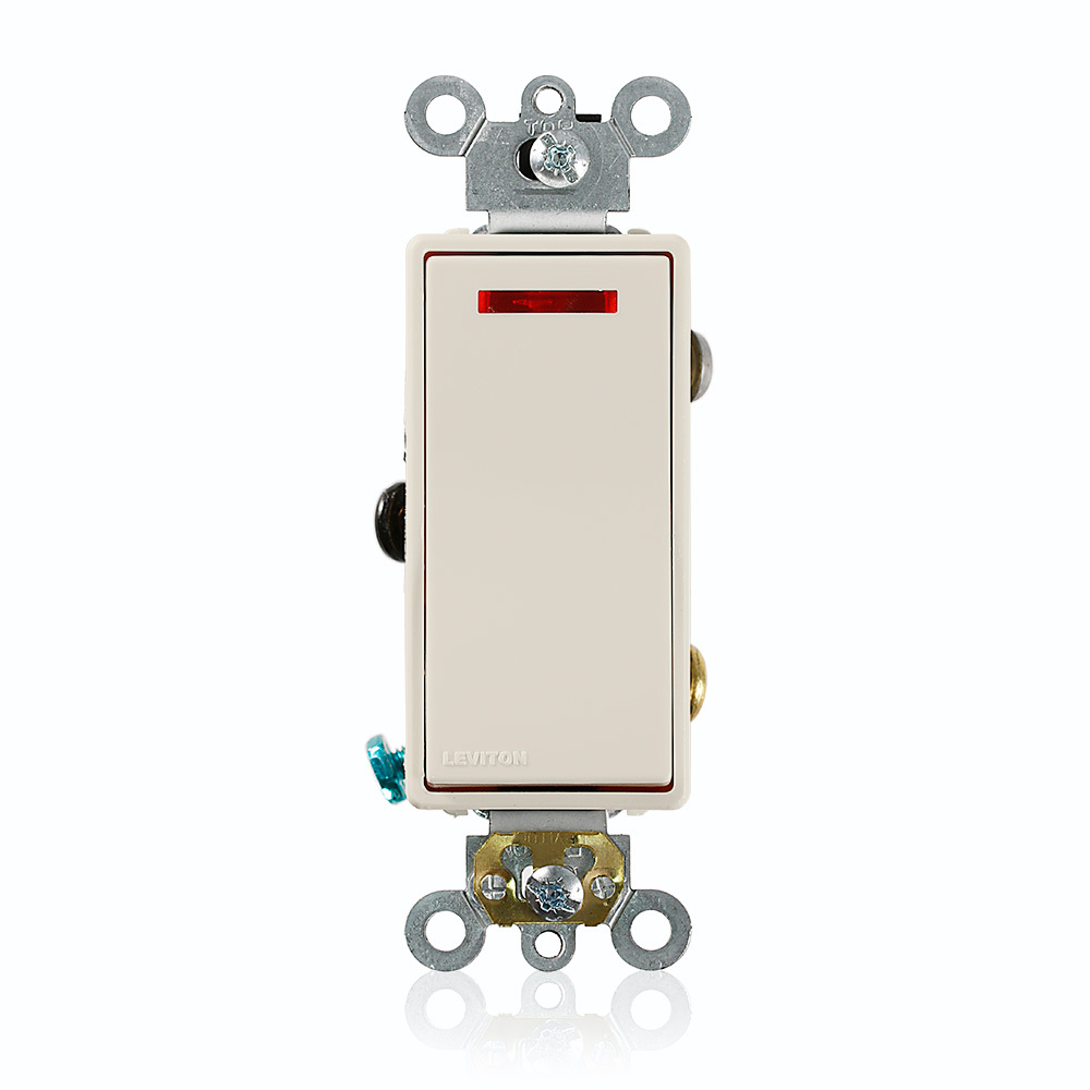 20 Amp, 120 Volt, Decora Plus Rocker Pilot Light, Illuminated On, Req. Neutral Single-Pole AC Quiet Switch, Commercial Grade, Self Grounding, Light Almond