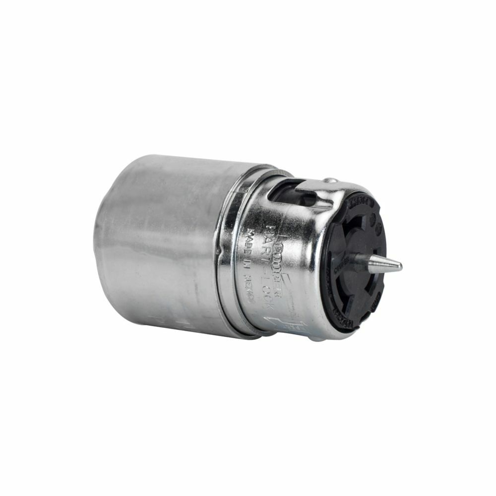 Eaton locking connector, #10-6 AWG, 50A, Industrial, 125/250V, Back wiring, Steel, Armored, Non-NEMA, Three-pole, Four-wire, Steel, 0.68 to 1.13 in
