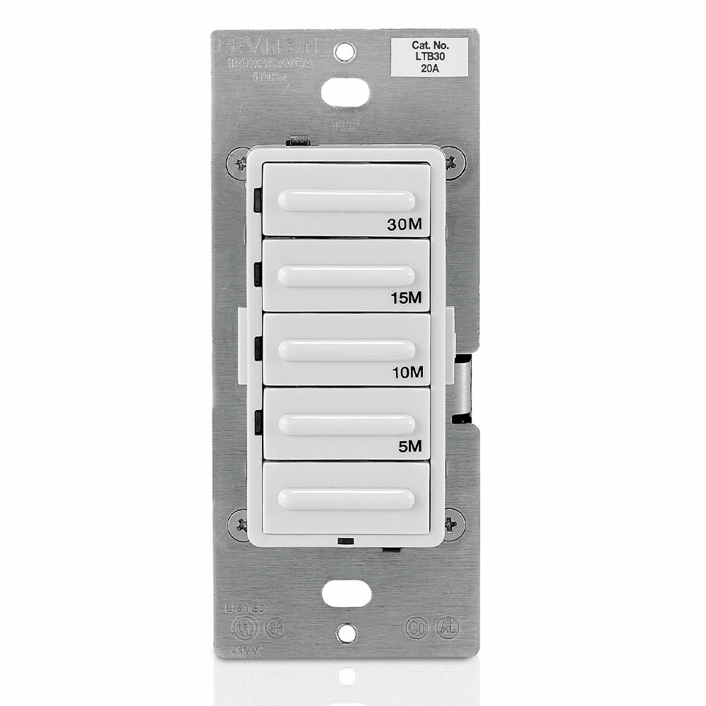 Decora 1800W Incandescent/20A Resistive-Inductive 1HP Preset 5-10-15-30 Minute Countdown Timer Switch, White/Ivory/Light Almond