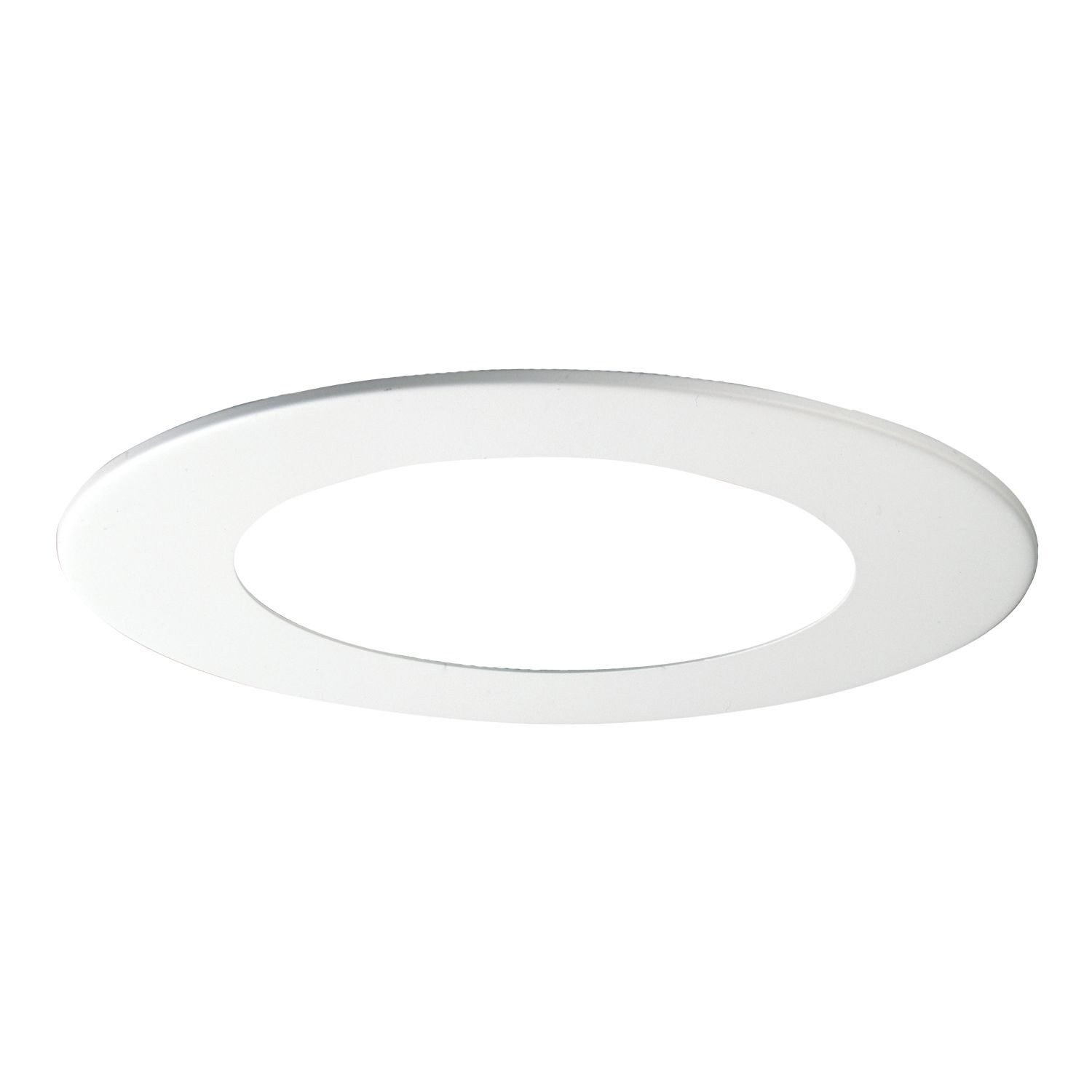 Oversized white plastic trim ring. For use when ceiling opening is cut too large.