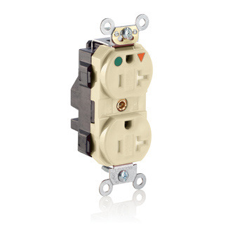  20 Amp, 125 Volt, Lev Lok Duplex Receptacle, Isolated Ground, Tamper Resistant, Hospital Grade, Ivory