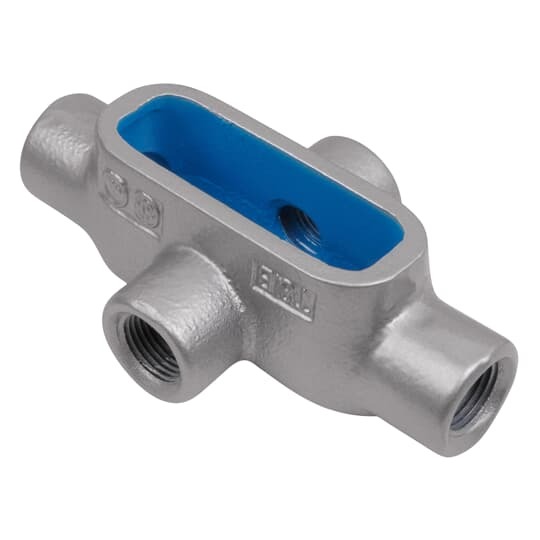BlueKote Form 7, (X) 1/2 Inch Conduit Body, Body Material Gray Iron with Zinc Plating and Baked on Epoxy Powder Coat with BlueKote Internal Coating for Use with Rigid/IMC Conduit