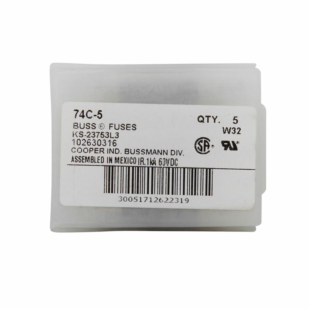 Eaton Bussmann series Type 74 telecommunication fuse, Cylindrical, 60 Vdc, 1.25 A, Non Indicating, Fast-acting
