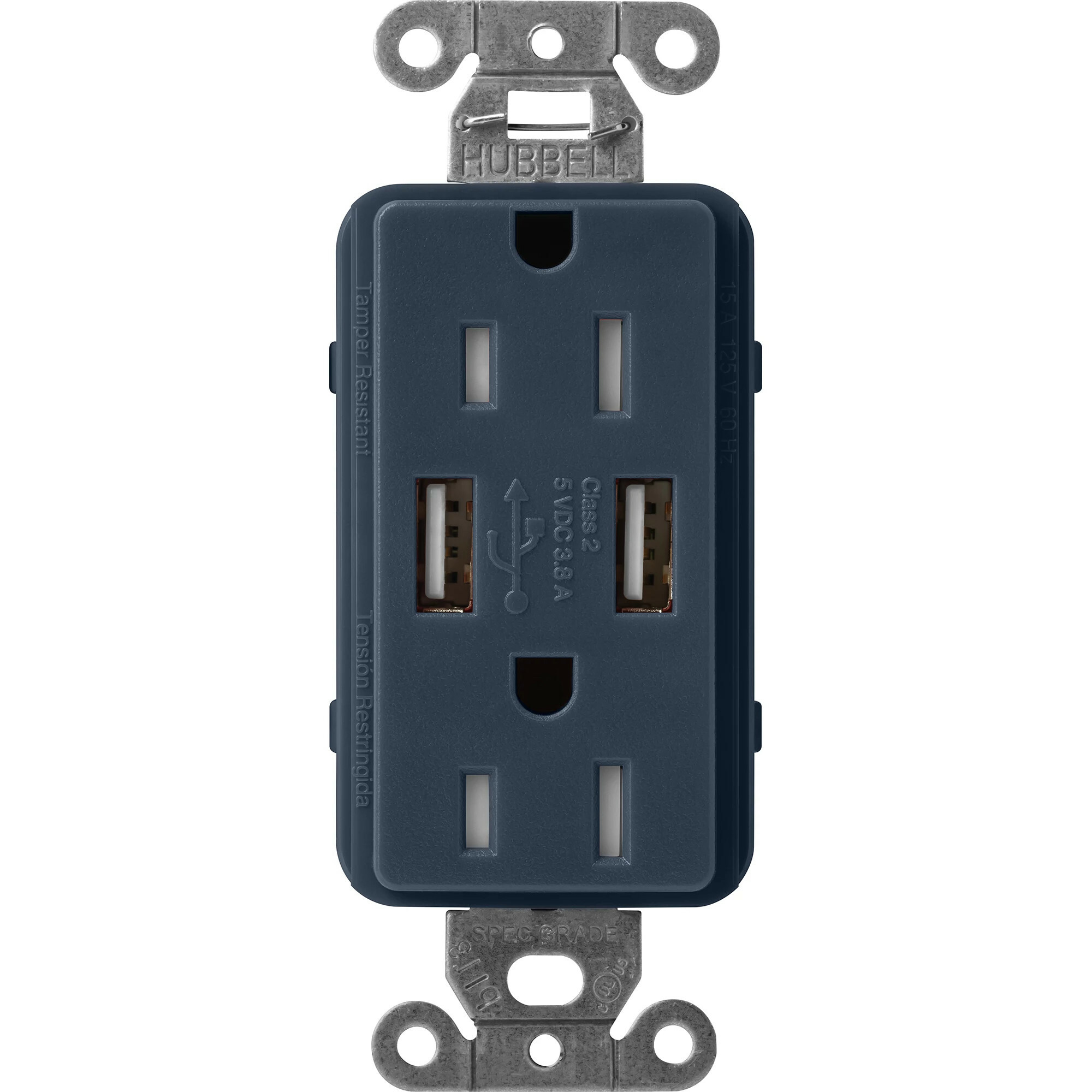 Lutron Claro USB Type A 2.0 Duplex Receptacle, 15 Amp, Deep Sea