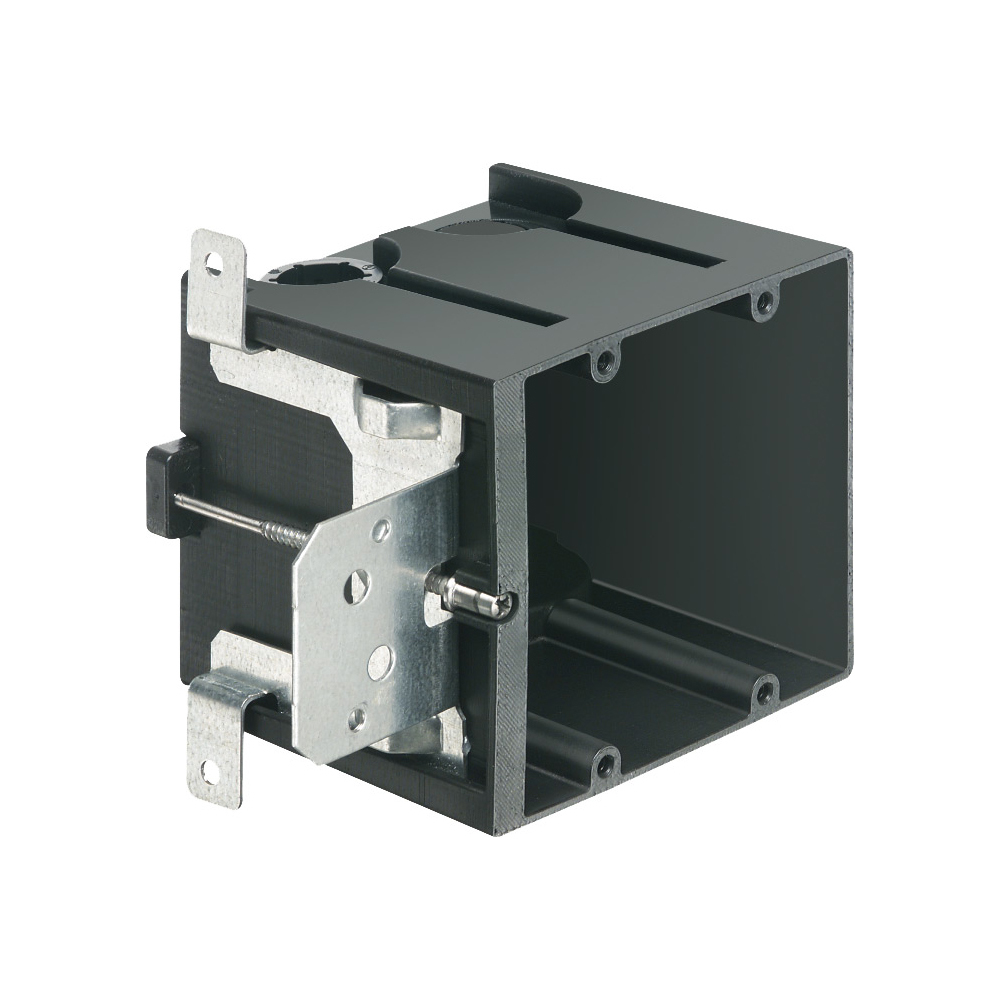 Non-Metallic box for new construction. Adjustable for wall thicknesses from 1/4" to 1-1/2". Two gang, Vertical, 43.5 cu. in.