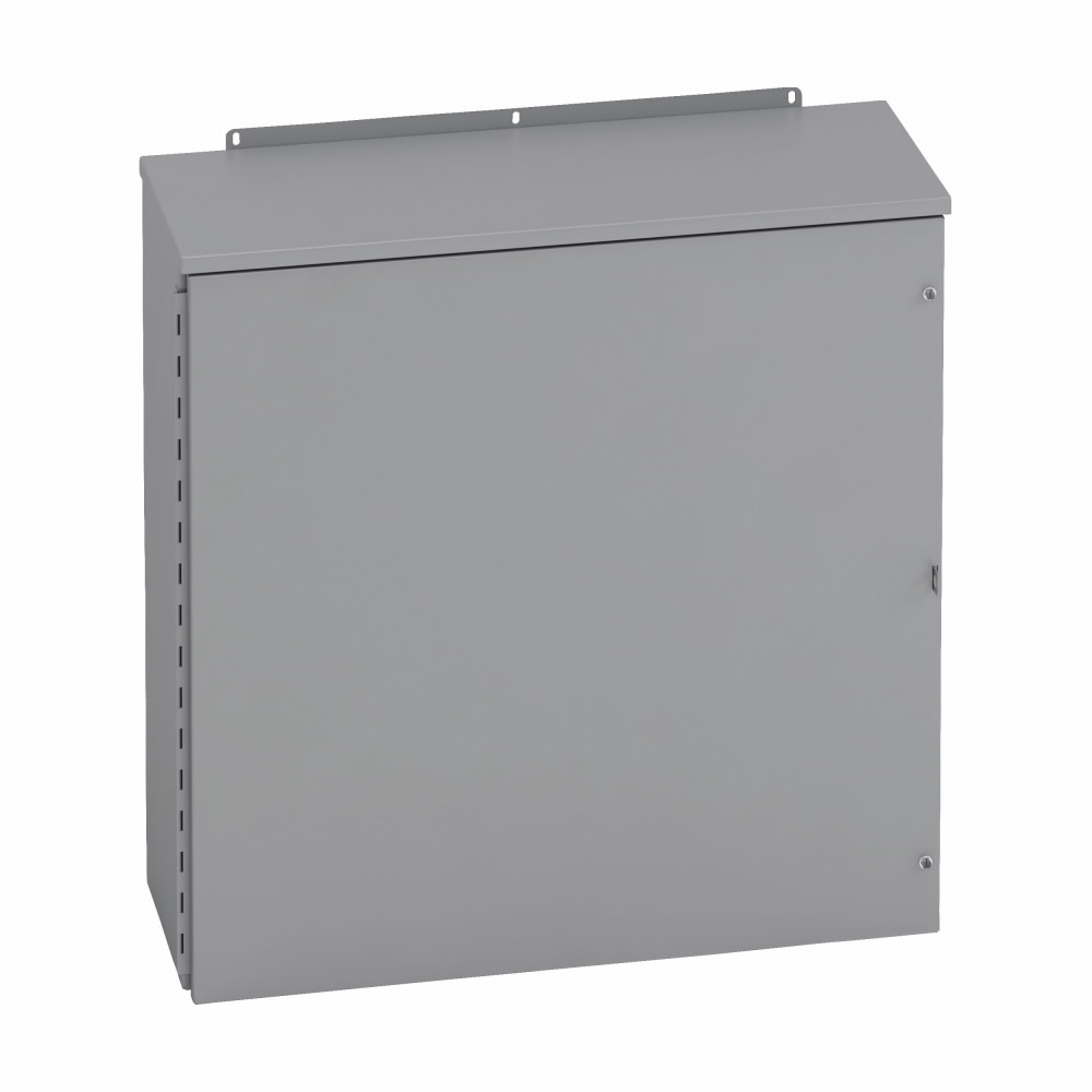 Eaton B-Line series Type 3/3R panel enclosures, 36" height, 12" length, 36" width, NEMA 3R, Hinged cover, RHC enclosure, Wall mount, Medium single door, External mounting feet, Carbon steel
