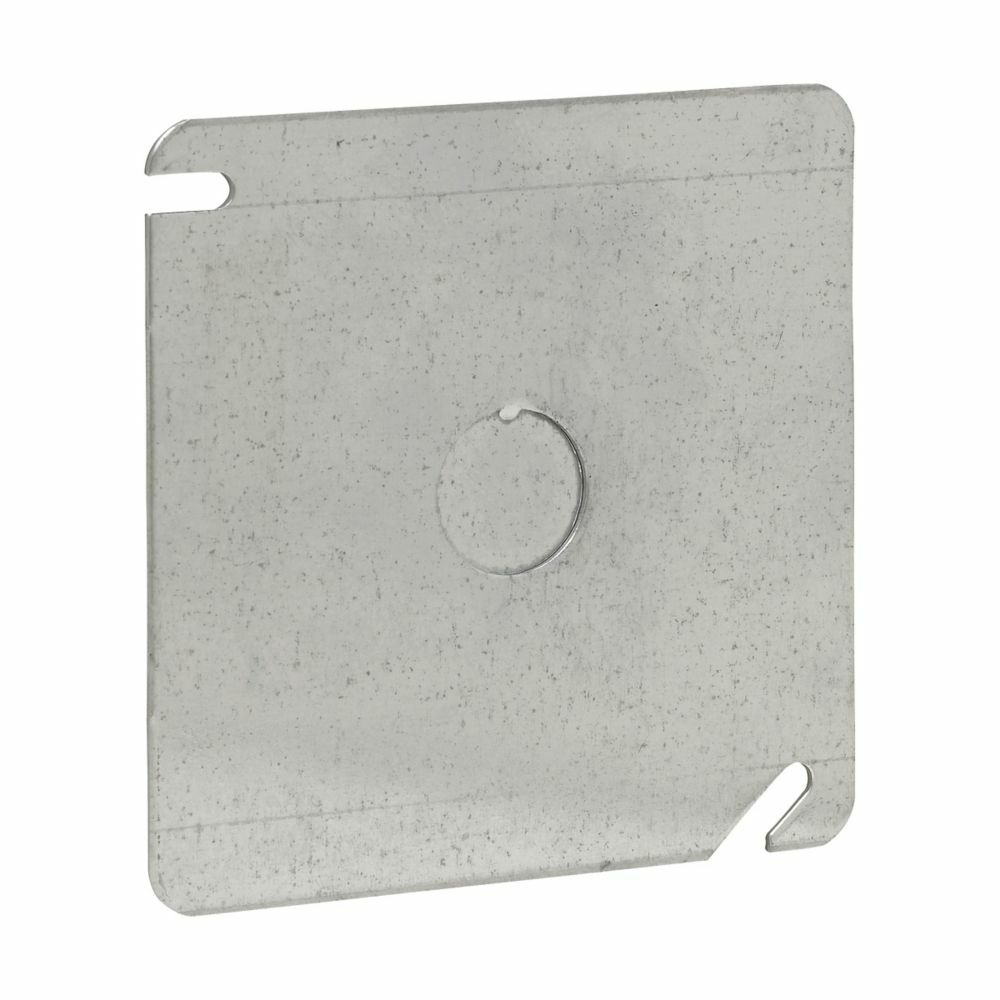Eaton Crouse-Hinds series Square Cover, 4", Steel, Flat, with 1/2" KO