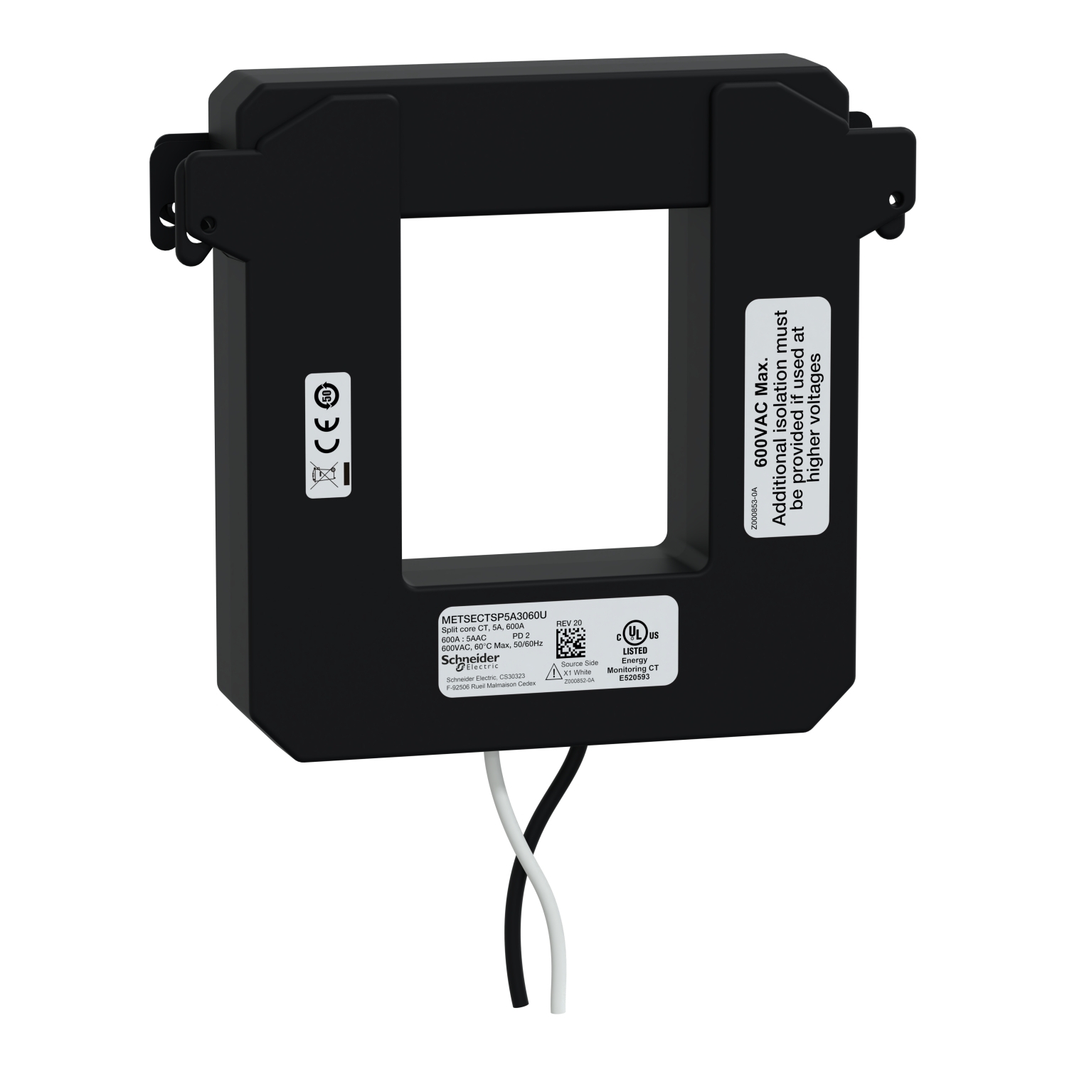 Split core current transformer, PowerLogic UL2808 CT, 600A, 5A output