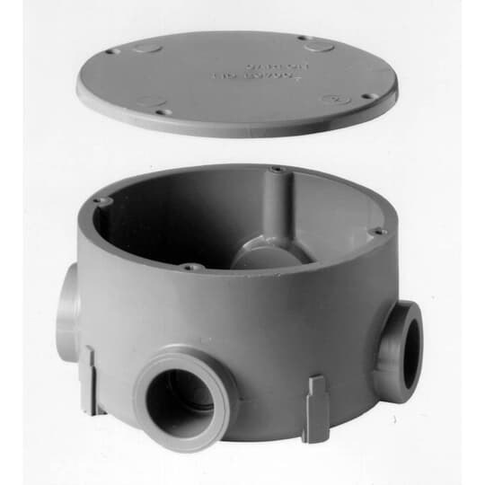 Type X Round Conduit Body with Cover, Volumn 15.16 Cubic Inches, Width 4.625 Inches, Depth 2.420 Inches, Hub Size 1/2 Inch, Material PVC, Color Gray, For use with Schedule 40 and 80 Conduit