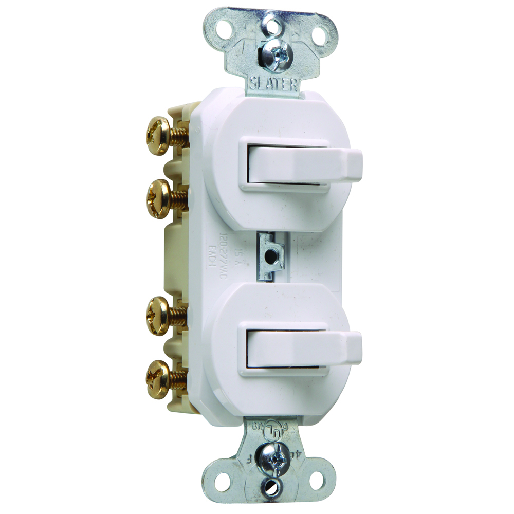 15 amps 120/277 volts, Double Three-way Combination Switch, Non-Grounding, White.