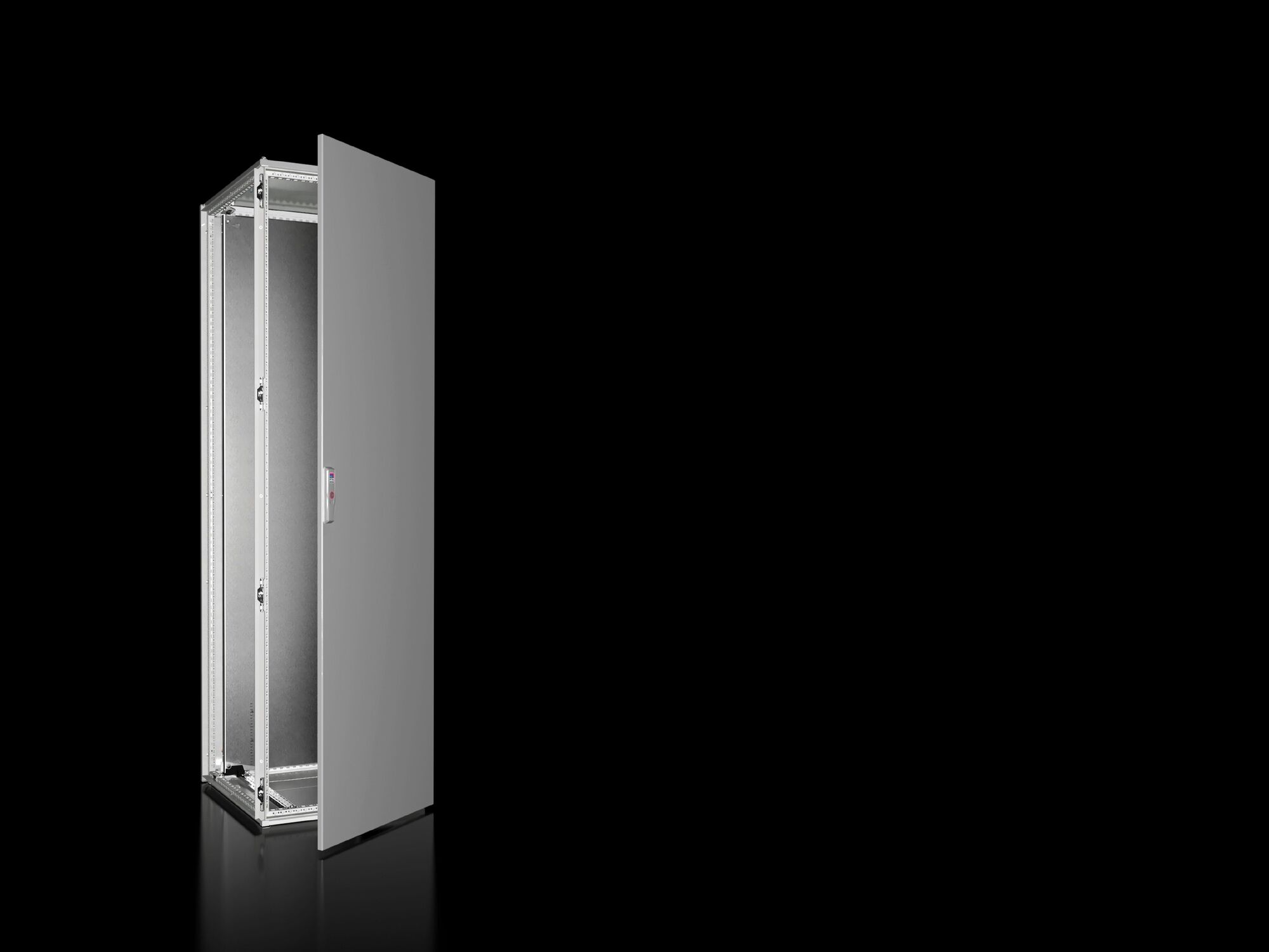 VX Baying enclosure system, WHD: 600x2000x600 mm, carbon steel, with mounting plate, single door at the front
