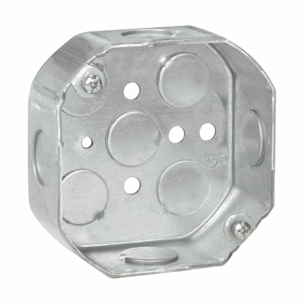 Eaton Crouse-Hinds series Octagon Outlet Box, (3) 1/2", (2) 3/4", 4", Conduit (no clamps), 1-1/2", Steel, (2) 1/2", (2) 3/4", Fixture rated, 15.5 cubic inch capacity