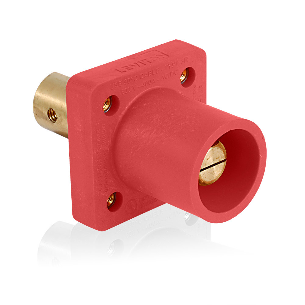 16 Series Single Pole Cam Type Male Panel Mount Receptacle, 90-Degree, Half Round w/ Tapped Hole, Cable-Red