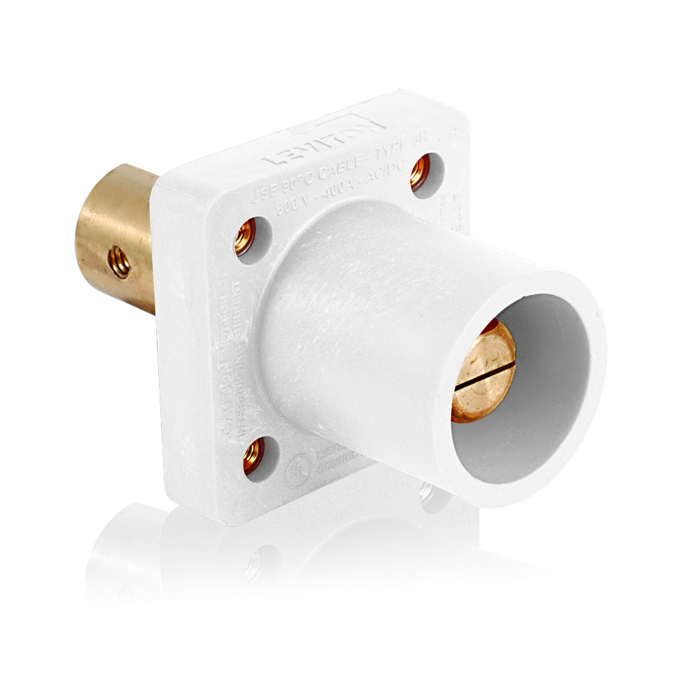 16 Series Single Pole Cam Type Male Panel Mount Receptacle, 90-Degree, Half Round w/ Tapped Hole, Cable-White