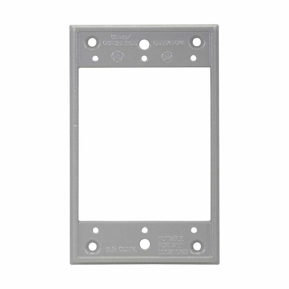 Eaton Crouse-Hinds series weatherproof outlet box extension, 9.0 cu in, Gray, 1" deep, Die cast aluminum, Single-gang, Rectangular