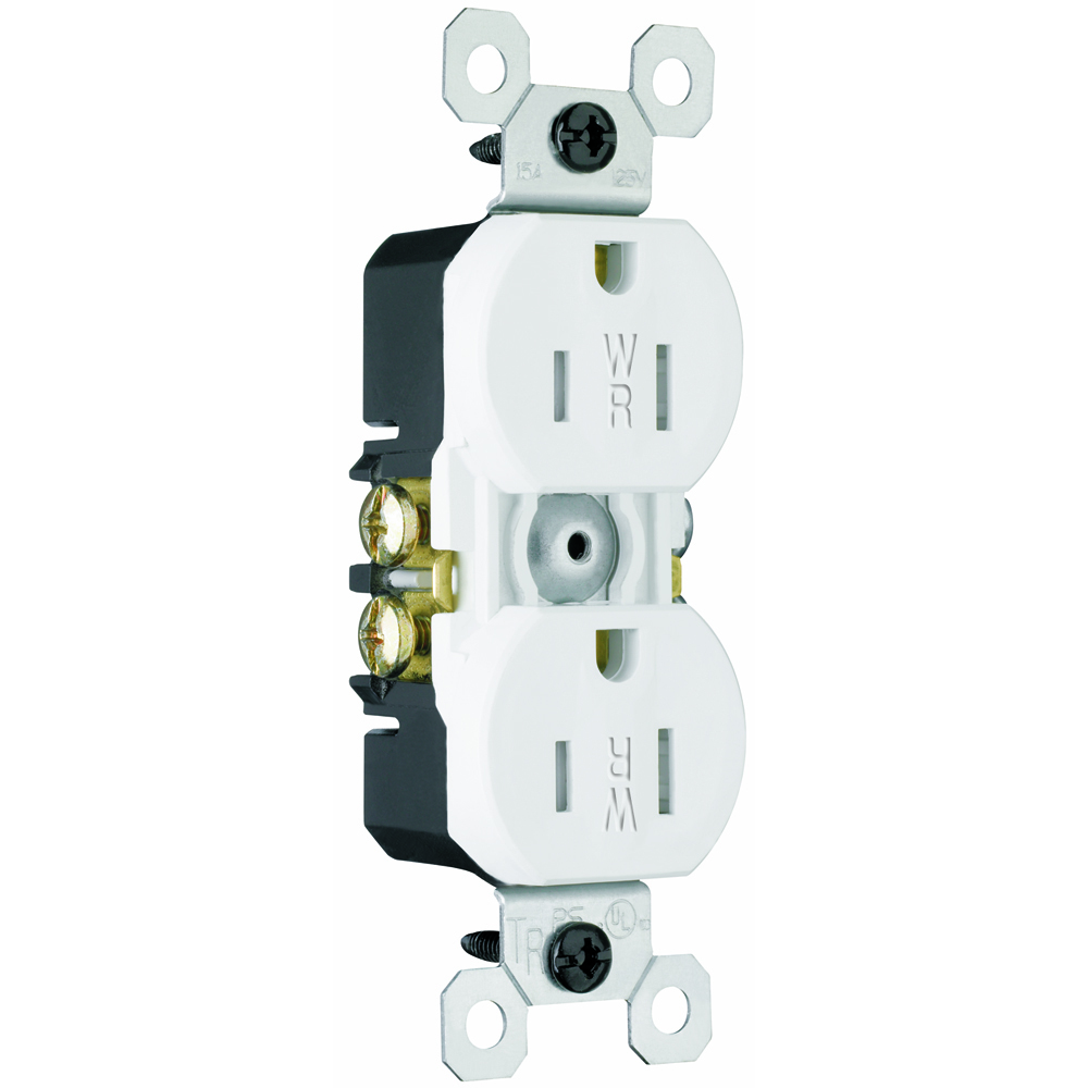 Weather-Resistant, Duplex Receptacle. 15 amp, 125 volt. White.