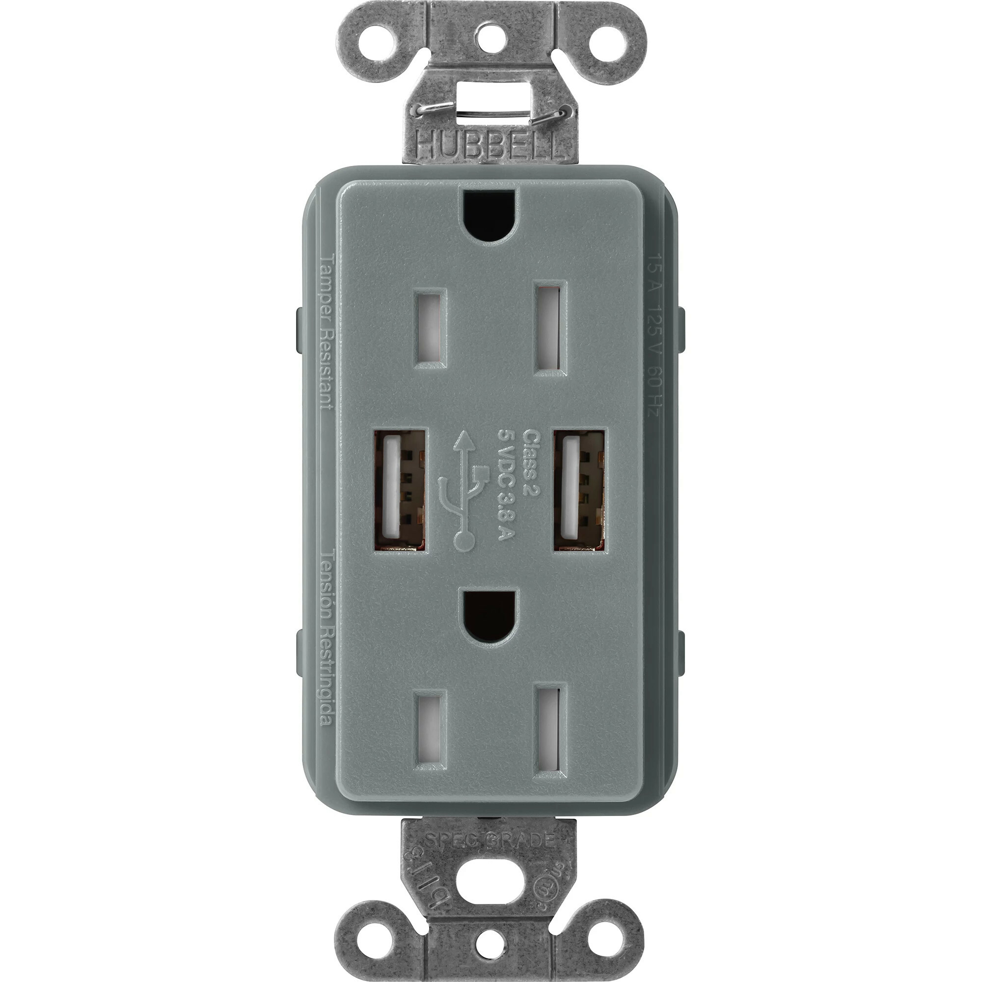 Lutron Claro USB Type A 2.0 Duplex Receptacle, 15 Amp, Slate