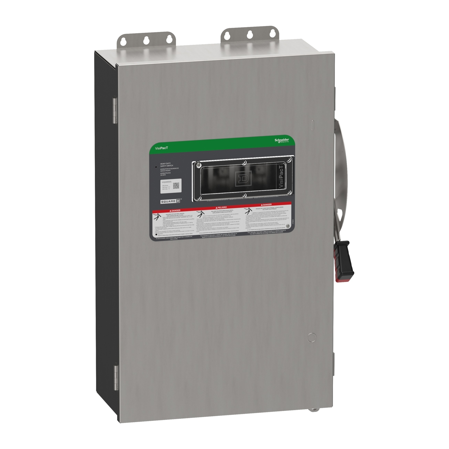 Safety switch, VisiPacT, heavy duty, fused, viewing window, NEMA 4X, 600V, 200A, 3 pole, neutral installed, ground lugs