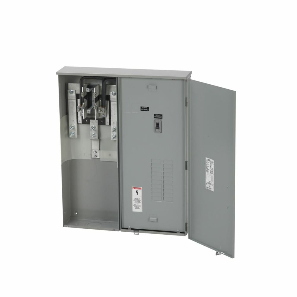 Eaton B-Line series meter breakers, 200 A, Test block, Ring type, 3R, ANSI 61 gray painted, 010 kAIC, #6-250 MCM, MCB, Galvanized steel, Side, 7 jaws, 3 poles, 3?/4W, Overhead and underground feed