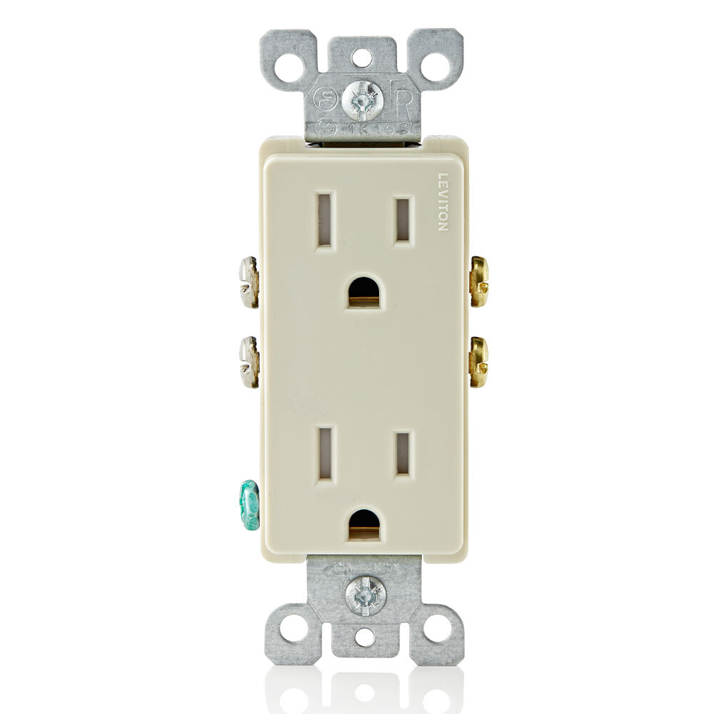 15 Amp 125 Volt, Tamper Resistant, Decora Duplex Receptacle, Straight Blade, Grounding, Light Almond