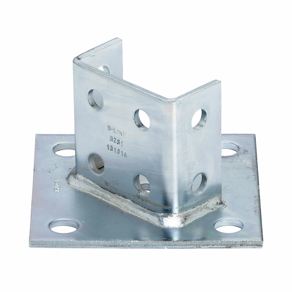 Eaton B-Line series post base, 3.5" H x 6" L x 6" W, Steel, Hot-dipped galvanized, Fits channel type B22A, B, C