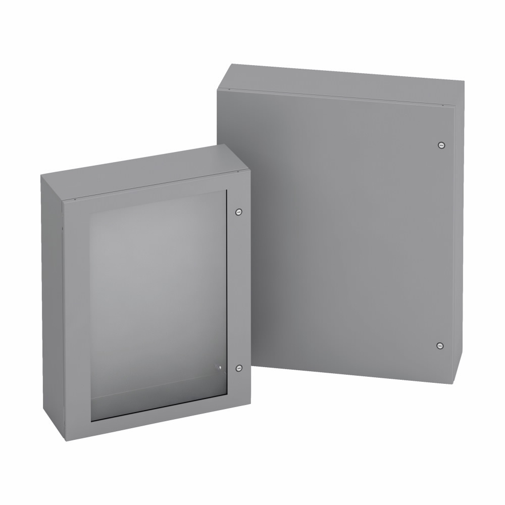 Eaton B-Line series wall mounted panel enclosure,10" height,6" length,8" width,NEMA 4X,Hinged cover,SDSS4 enclosure,Wall mount,Medium single door,Thru holes,optional external mounting feet,304 stainless steel,Seamless poured in-place gasket