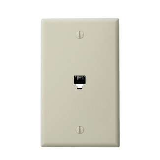 Standard Telephone Wall Jack, 6P4C, Screw Terminals, Color:Light Almond