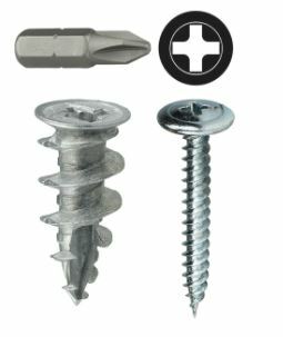 ITW E-Z STUD SOLVER,  #8 x 1-1/4" Double Drywall Anchor, Phillips, Includes 8 x 1-1/4" Phillips Wafer Screws and #2 x 2" Driver Bit, Zinc Plated, 50ct Jar