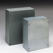 Eaton B-Line series Type 1 junction boxes, 30" height, 4" length, 30" width, NEMA 1, Screw cover, SC NK enclosure, Surface mounted, Medium single door, No knockout, Thru holes, Carbon steel