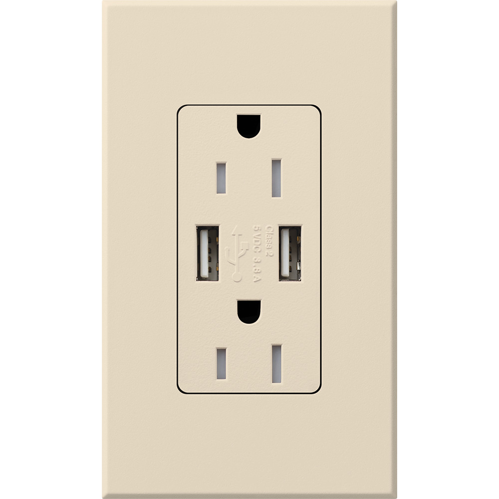 Architectural style, tamper-resistant USB receptacle, 125V, 15A in light almond