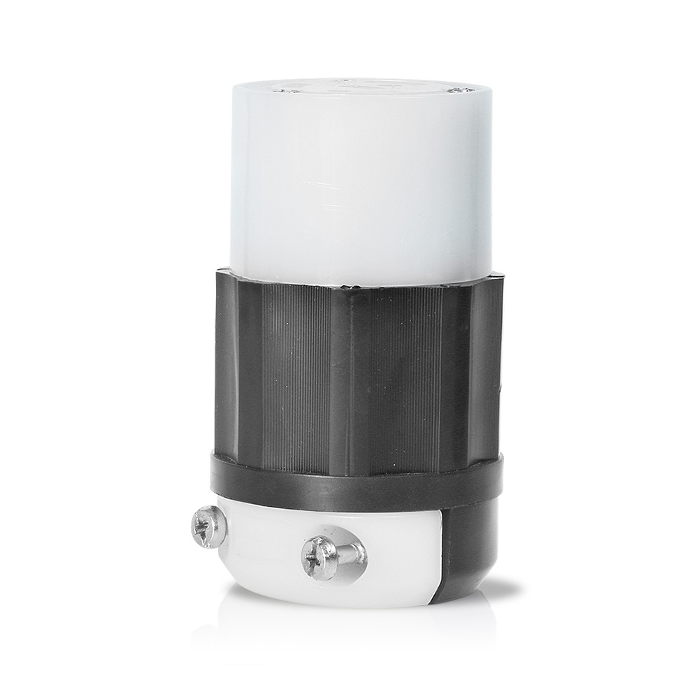 15-Amp-125-Volt, 2-Pole, 2-Wire, Connector, Locking Blade, Industrial Grade, Non-Grounding, Black-White