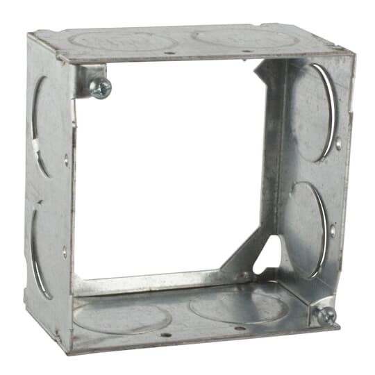 Square Box Extension Ring, 30.3 Cubic Inches, 4 Inch Square x 2-1/8 Inch Deep, 1 Inch Knockouts, Pre-Galvanized Steel