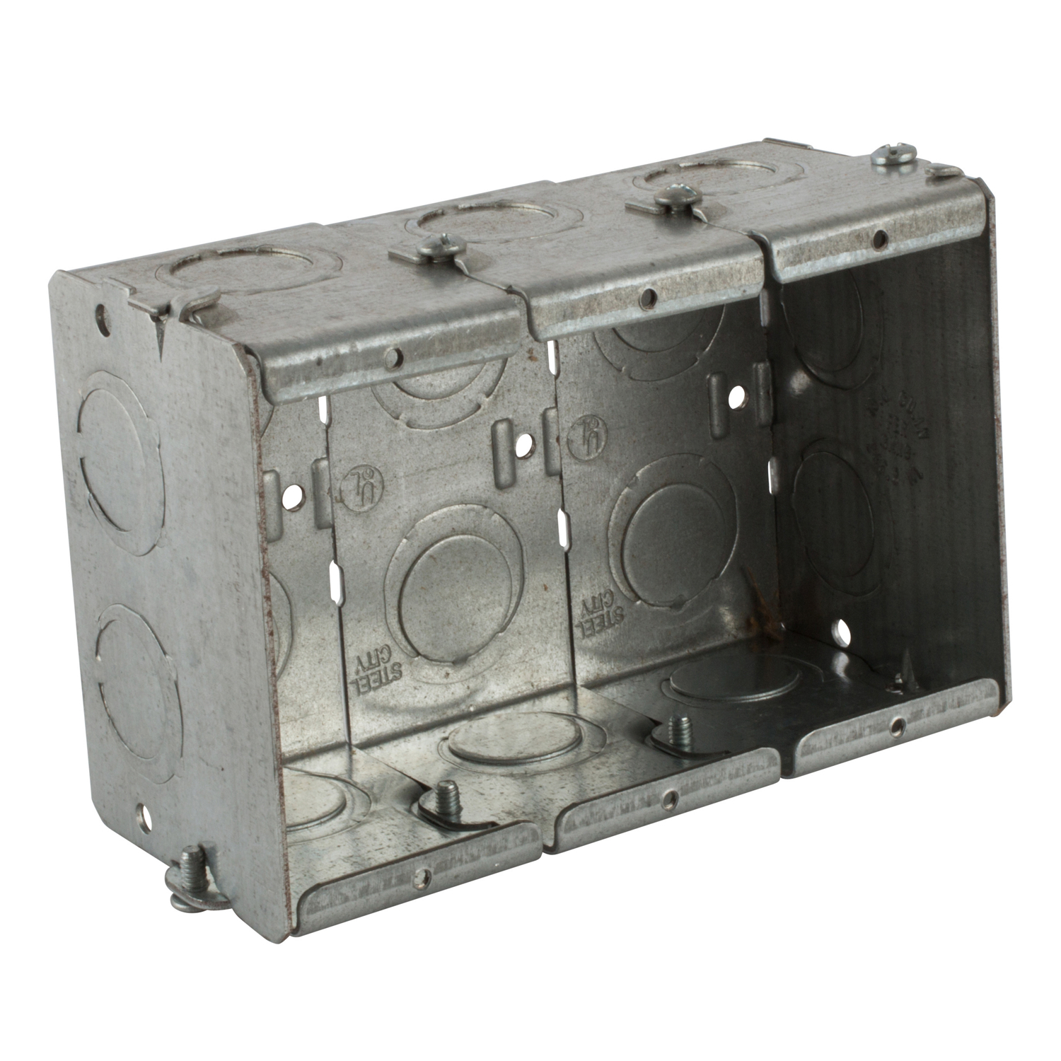 Gangable Masonry Box, 47.4 Cubic Inches, 3-3/4 Inches Long x 5-9/16 Inches Wide x 2-1/2 Inches Deep, 1/2 Inch and 3/4 Inch Knockouts, Pre-Galvanized Steel, For use with Conduit