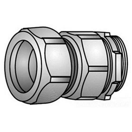 OZ-Gedney Type 31 Gland Compression Rigid Connector, Size: 1 IN, Connection: Male NPS Hub X Compression, Malleable Iron, Finish: Zinc Electroplated, Dimensions: 1-15/16 IN Maximum Diameter X 1-3/16 IN Length, 9/16 IN Thread Length, Third Party Cert