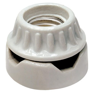 Medium Base, Two-Piece, Keyless, Incandescent, Unglazed Porcelain Lampholder, Surface Mount Low, Single Circuit, Back Wired, White