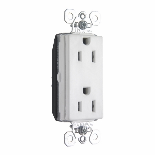 PlugTail Tamper-Resistant Decorator Spec Grade Duplex Receptacle, 15amp 125volt, White