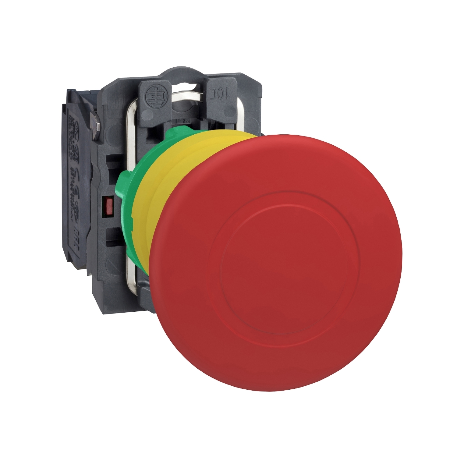 Emergency stop switching off, Harmony XB5, plastic, red mushroom 40mm, 22mm trigger latching push pull, 1NC