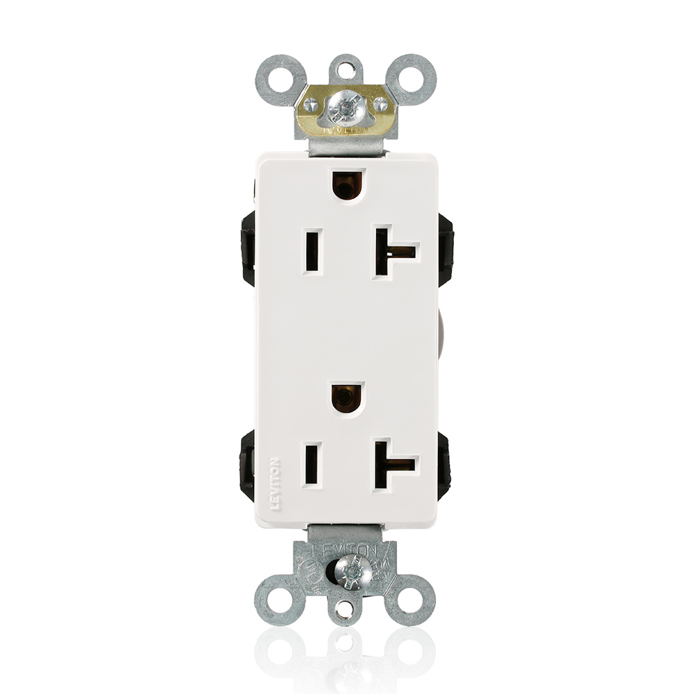 20-Amp, 125-Volt, Decora Plus Duplex Receptacle, Commercial Grade, Straight Blade, Self Grounding, White