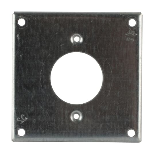 Square Box Surface Cover, 6.5 Cubic Inches, 4 Inch Square x 1-/2 Inch Raised, 1/4 Inch Diameter Hole Opening, Galvanized Steel, For use with One 4-Wire Twist Lock Device with 1.594 Inch Opening