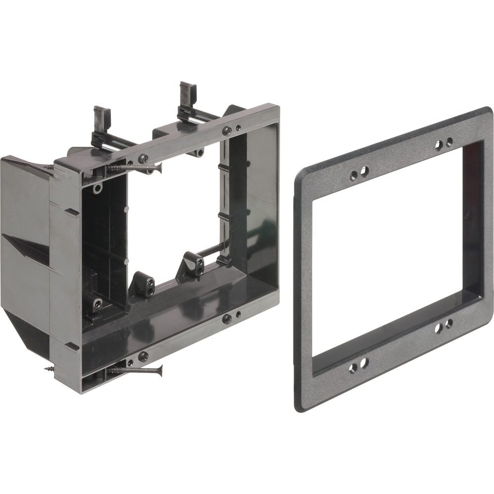 Recessed Plastic TV BOX. For new or existing construction. Comes with low voltage divider. Color Black. 3 Gang.