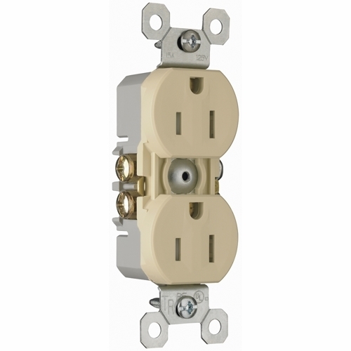 Tamper-Resistant Duplex Grounding Receptacle meets 2008 National Electrical Code Tamper-Resistant requirements. It protects children with itspatented shutter system thathelps prevent improper insertion of foreign objects. It is made with ahigh-impact resistant thermoplastic construction. 15 amp, 125 volt. Ivory.