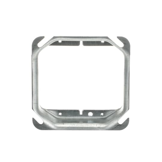 Two Gang Square Device Cover, 12 Cubic Inches, 4 Inch Square x 1 Inch Raised, Pre-Galvanized Steel