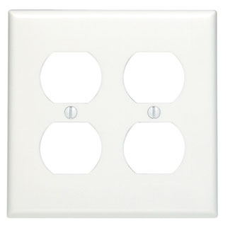 2-Gang Duplex Device Receptacle Wallplate, Standard Size, Thermoset, Device Mount, White