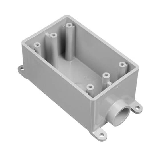 Single Gang FS Box, Volume 18 Cubic Inches, Length 4.54 Inches, Width 2.80 Inches, Depth 2.30 Inches, Conduit Size 1 Inch, Material PVC, Color Gray, Pack of 10