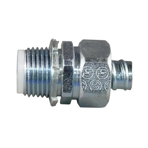 Insulated Throat Straight Liquidtight Connector; 3/4 Inch, Steel Body and Compression Nut, Polypropylene Sealing Ring, Zinc Electroplate